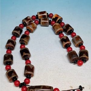 Perfect RARE AMAZING Old Agate Hand polished BIG 9 Eyed Dzi Bead Necklace A73
